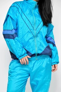 Unisex <b>Blue</b> Color Blocking Bomber Jacket Windproof Zipper Closure Sporty Style Polyester <b>Material</b> Autumn Wear - Product Image 2