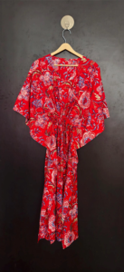 Traditional Hand-<b>Block</b> <b>Printed</b> Floral Cotton Kaftan Premium Breathable Eco-Friendly Fabric Natural Waist V-neck Midi - Product Image 1