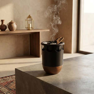 Brûleur d'encens élégant en métal avec base en bois, diffuseur d'aromathérapie, collection Ramadan, dernière arrivée pour la décoration intérieure, utilisation toute saison - Product Image 1