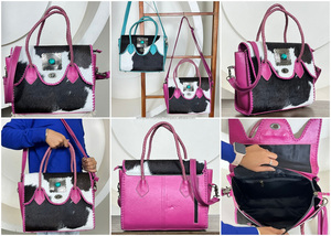 Bolso Tote de Cuero Genuino Hecho a Mano con Pelo de Vaca, Nuevo Bolso Casual de Cuero Genuino con Concho Turquesa para Mujer - Product Image 3