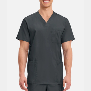 Blouse médicale unisexe à col en V, manches courtes, uniforme de travail pour les soignants, les hôpitaux et les cliniques, gris foncé, OEM ODM, blouses pour hommes - Product Image 4