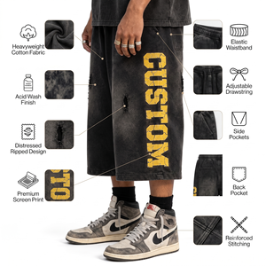 Shorts de survêtement amples pour hommes, style vintage délavé à l'acide, en coton épais, effet usé, streetwear, séchage rapide, marque privée OEM - Product Image 3