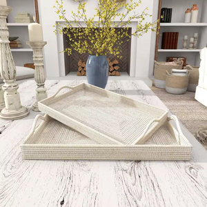 Bandeja de ratán tejida blanca de diseño hermoso para decoración de mesa en fiestas navideñas, bodas y otras celebraciones, a bajo precio. - Product Image 2