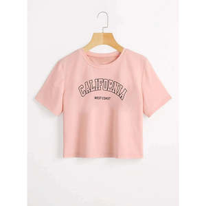 T-shirts 100 % coton pour filles, personnalisables avec impression sérigraphique en relief, hauts courts amples et ajustés pour femmes - Product Image 1