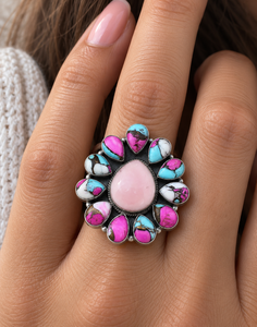 Cotton Candy Pink <b>Opal</b> Western Style Silver <b>Ring</b> Boho Statement Gemstone Jewelry Southwestern Fashion <b>Ring</b> for Women Gift - Product Image 1