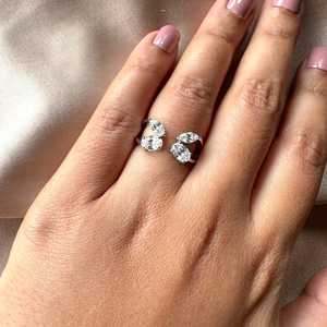 Bague ouverte unisexe en argent 925 avec moissanite taille marquise et ovale, bijoux fins pour fiançailles, fête, cadeau, charmes - Product Image 5