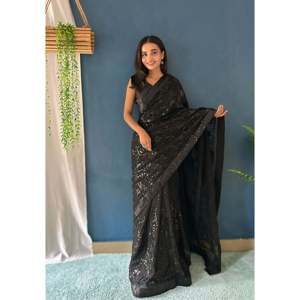 Vestidos elegantes de diseñador para fiesta Saree con bordado de secuencia - Product Image 3