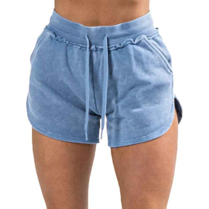 Hellblaue Freizeitshorts für Damen, gestrickt, lockerer Schnitt, mittelhohe Taille, Kordelzug, Hotpants - Product Image 3