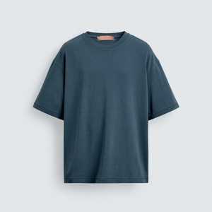T-shirt décontracté pour homme, bleu foncé, coupe oversize, manches courtes, col rond, avec imprimé au dos, jersey 100% coton, coupe classique - Product Image 2