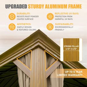 14x20FT Hardtop Galvanized Steel Gazebo Double <b>Roof</b> Aluminum Frame Permanent Metal <b>Canopy</b> Large Curtain Netting Pergola Gazebo - Product Image 4