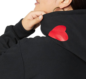 Black Cropped <b>Hoodie</b> With <b>Red</b> Heart Print Unisex Oversized Fit Casual Sweatshirt Autumn Wear - Product Image 5