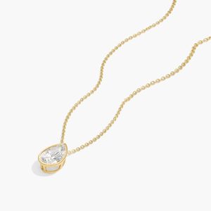 Luxury Women's Bezel Solitaire Pendant <b>Necklace</b> with 1 CTW Pear Shaped Lab-Grown Diamond in White Gold - Product Image 2