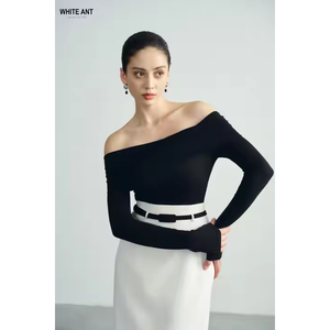 Falda larga acampanada con cinturón para mujer de Vietnam WHITE ANT OEM Moda formal en tela de rayón Spandex - Product Image 5
