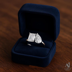 Anillo de Compromiso con Dos Piedras, Corte Esmeralda y Corte Pera, Anillo de Moissanita, Joyería de Lujo para Mujer - Product Image 6