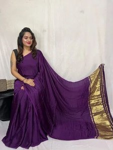 Sari en viscose et soie modal de qualité supérieure pour femme, avec bordure dorée en tissu et pallu, chemisier assorti, infroissable, séchage rapide, style élégant - Product Image 1