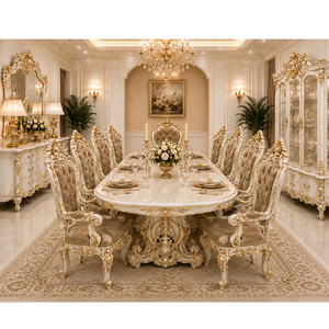 Elegant Heavy Handcrafted Solid Wood Luxury Antique <b>Dining</b> <b>Table</b> & Chair Set with Royal Maharaja Gold Carved Design <b>8</b>-Seater - Product Image 1