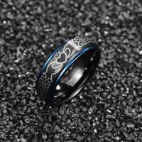 Bague en carbure de tungstène avec rainure bleue et gravure en forme de cœur, alliance brossée de 8 mm pour homme, bijoux pour homme en gros