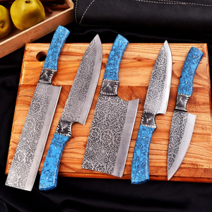Custom High Carbon Steel <b>Kitchen</b> <b>Knife</b> Set Etched Blade Razor <b>Sharp</b> Resin Handle Professional Chef Set Wholesale - Product Image 1