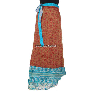 Indian <b>Old</b> Saree Reversible Print Silk Long Wrap Skirt Boho Stylish Multi Color Summer Wear Comfortable Fashion Hippie Style - Product Image 3