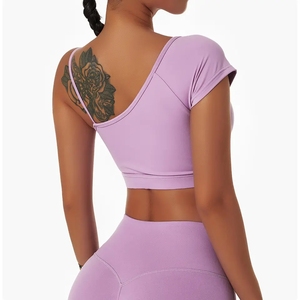 Ensemble de yoga 2 pièces bleu clair pour femme : Crop top dos nageur et leggings taille haute sans couture extensibles – Tenue de sport - Product Image 2