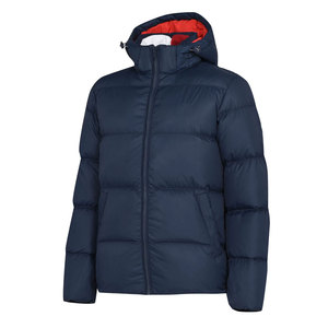 Men's Navy Blue Eco-friendly <b>Fleece</b> Lined Hooded Puffer <b>Jacket</b> Zipper Closure Windproof Winter Coat Casual Outdoor Wear <b>Thick</b> - Product Image 3