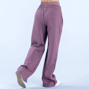 Pantalon de survêtement en molleton respirant pour femme, coupe droite, taille élastique, polyester/coton, idéal pour l'hiver, vente en gros personnalisée, style streetwear - Product Image 3