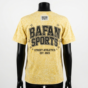 Camiseta de Algodón Grueso de 240 GSM para Mujer, Lavado Ácido, Color Amarillo Mineral, Estampado Gráfico - Product Image 5