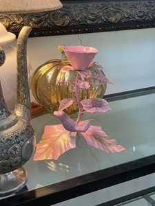 Support à bougie rose floral avec oiseau et feuilles, décoration d'intérieur, porte-bougie en acier métallique - Product Image 2