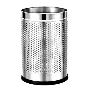 Cubo de Basura Perforado Abierto de Acero Inoxidable Sin Tapa, Cubo de Basura Moderno para el Hogar y la Oficina - Product Image 1