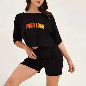 Conjunto de Camiseta de Manga Larga y Pantalones Cortos de Alta Calidad, Nuevo Diseño, Ropa de Verano, 100% Algodón, Conjunto de Dos Piezas para Mujer, con Botones de Encaje, Ecológico - Product Image 1