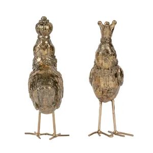 Figurine d'oiseau en laiton plaqué or avec couronne, décoration d'intérieur, thème animal, artisanat en métal moulé - Product Image 4