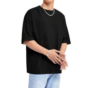 Camiseta Negra Oversize de Algodón Pesado con Hombros Caídos para Hombre, Estilo Boxy, Fabricante de Marca Personalizada - Product Image 3