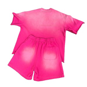 Ensemble short et t-shirt pour homme en coton délavé à l'acide, style vintage, avec logo personnalisé, OEM - Product Image 2