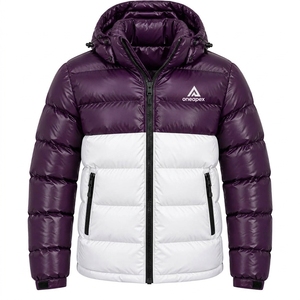 Men's Beige Brown Hooded Puffer Jacket <b>Warm</b> Quilted Winter Outdoor <b>Coat</b> Lightweight <b>Waterproof</b> Jacket One Apex - Product Image 4