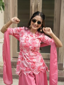 Top Quality Soft <b>Silk</b> Palazzo Suit for Women Daily Wear Comfortable Fit Casual <b>Kurta</b> Set Wholesale Supplier India - Product Image 2