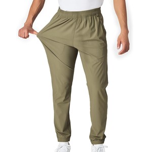 Men's Canvas <b>Trousers</b> Olive Green Quick Dry UV Protection Sweatpants Elastic Waist Casual Midweight Joggers Side Pockets <b>Summer</b> - Product Image 3