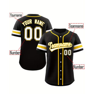 Customizable Black & Yellow Baseball Jersey <b>Short</b> <b>Sleeve</b> <b>Button</b> <b>Up</b> with Front & Back Print, Perfect Gift for Sports - Product Image 2