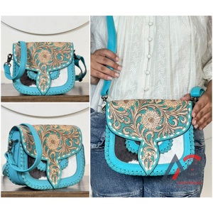 New Arrival Latest Hand Tooled Genuine Leather <b>Women</b> <b>Messenger</b> <b>Bags</b> Trending Floral Design Cowhide Crossbody Evening Handbag - Product Image 1