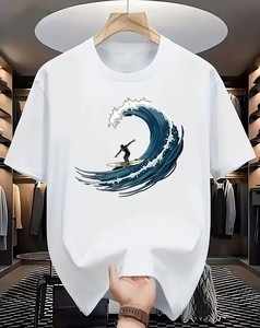T-shirt blanc à manches courtes pour homme, col rond, coupe classique, en jersey de coton respirant et écologique, 180g, motif palmiers et brise marine - Product Image 4
