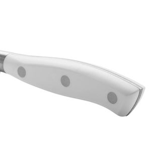 Couteaux à découper à lame droite avec poignée rivetée blanche et longue lame argentée pour trancher les jambons délicats, portionner la viande et servir les plats - Product Image 5