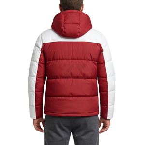 Oversized Burgundy Maroon <b>White</b> Chest Panel Hooded <b>Puffer</b> <b>Jacket</b> Loose Fit Windproof 100% Polyester Heavyweight <b>Jackets</b> - Product Image 2
