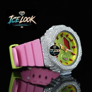 Reloj de Cuarzo Analógico de Acero Inoxidable con Esfera de Diamantes de Imitación, Correa Rosa de 20 mm, Caja Cuadrada, Estilo Hip Hop para Mujer - Product Image 3