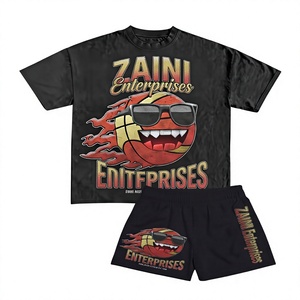 ชุดเสื้อยืดและกางเกงขาสั้นลำลอง ZAINI 280 GSM ผ้าถักคุณภาพพรีเมียม ระบายอากาศได้ดี ผลิตจากโพลีเอสเตอร์ 100% สีเขียวดำตัดต่อสีดำ พร้อมปักโลโก้ตามสั่ง สำหรับผู้ชาย - Product Image 1
