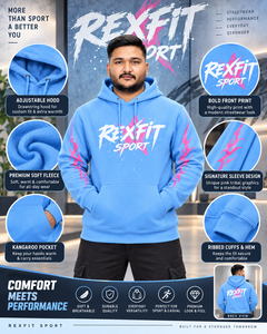 <b>Mens</b> Sky Blue Zipper Hoodie <b>Pink</b> Sleeve Graphic 100% Cotton Winter Heavyweight 370g Fleece Oversized Streetwear <b>Sweatshirt</b> - Product Image 3