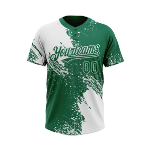 Custom 2 Button Baseball Jersey Sublimated Print <b>Green</b> White Team Uniform Moisture Wicking Athletic Sportswear OEM ODM - Product Image 3