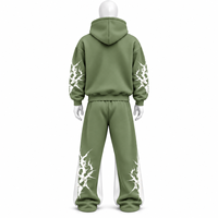 Ensemble sweat à capuche et pantalon de survêtement blancs surdimensionnés avec impression flamme personnalisée, style streetwear, 100% coton, pour la vente en gros