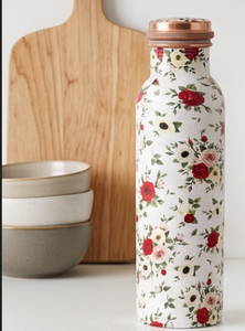 Elegant Floral Printed Design <b>Copper</b> <b>Bottle</b> Perfect For Water Wellness And Modern Sustainable Living Travel Office Gym Yoga Gift - Product Image 4