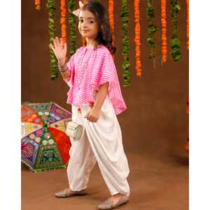 ชุดเดรสผ้าฝ้ายสีชมพูลายเลเฮริยาสำหรับเด็กหญิงอายุ 1-2 ปี สำหรับเทศกาลดิวาลี - Product Image 1