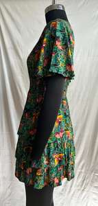 Vestido Mini de Verano para Mujer, Estampado Floral, Cuello en V, Cintura Elástica, Estilo Falda con Doble Volante, Casual, para la Noche y Uso Diario - Product Image 3