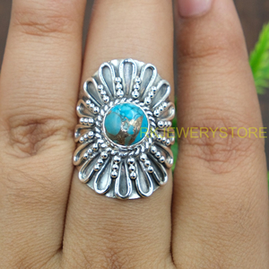 Anillo de Plata con Turquesa Azul Natural para Hombre, Anillo Hecho a Mano, Estilo Vintage Boho Étnico, Joyería al por Mayor, Anillo con Piedras Preciosas - Product Image 4